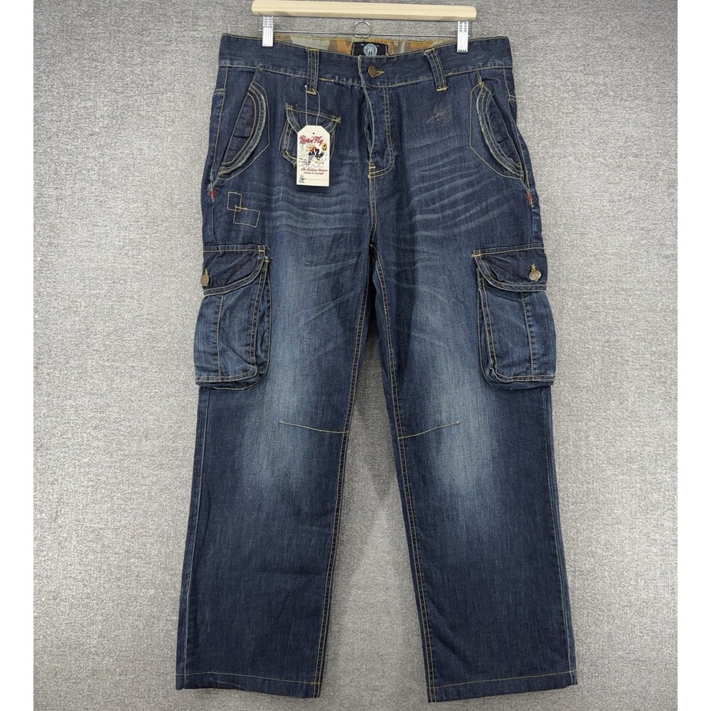 Born Fly Cargo Baggy Relaxed Jeans Men Size 36  Dark Wash Denim NEW $88